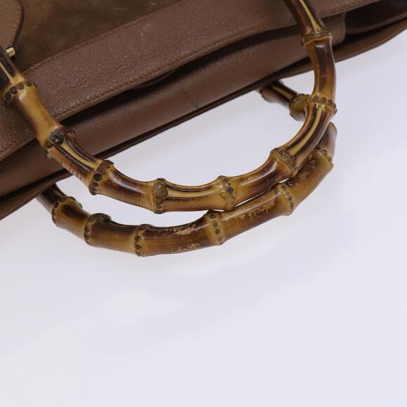 GUCCI Bamboo Hand Bag Suede Brown Gold - Picture 7 of 12